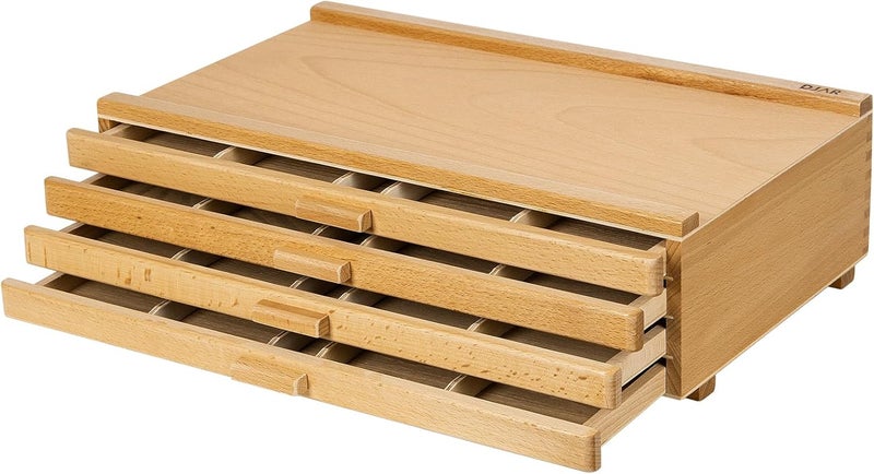 Dajar Basic 4-Drawer Art Supply Storage Box, Portable Premium Beech Wood Organizer Box for Pastels, Pencils, Pens, Brushes, Stamp, Art Storage with Removable Dividers, Natural - Image 1
